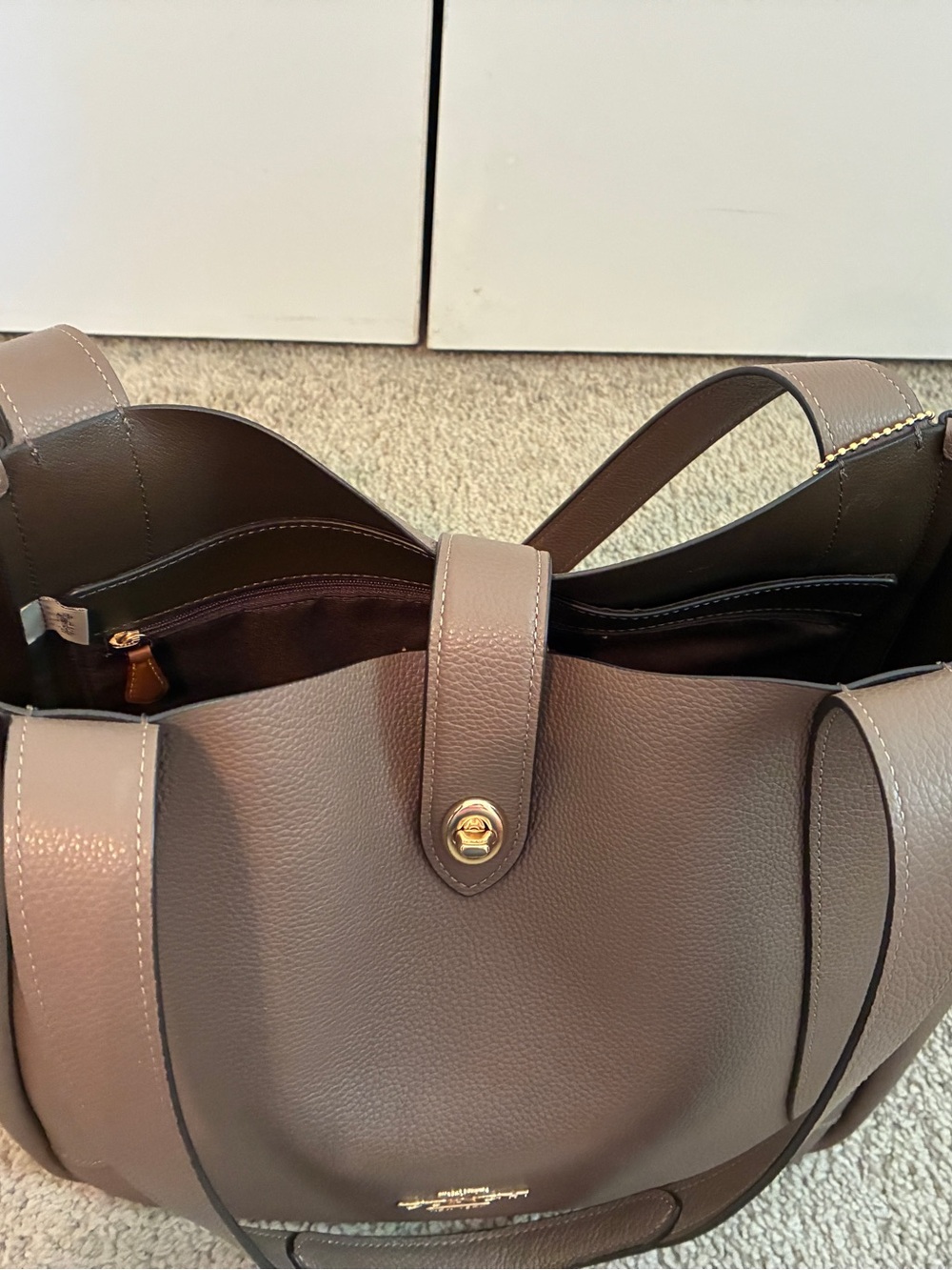 COACH Tote Dark Stone Pebbled Leather Hadley Tote - Picture 6 of 8